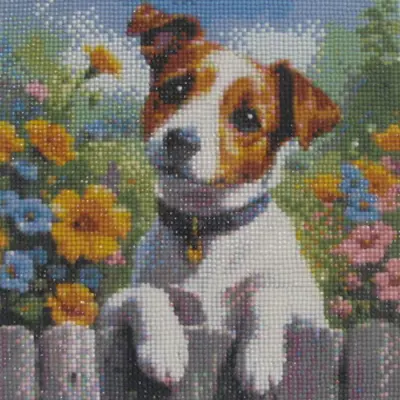 Paint by diamond image of a dog and flowers